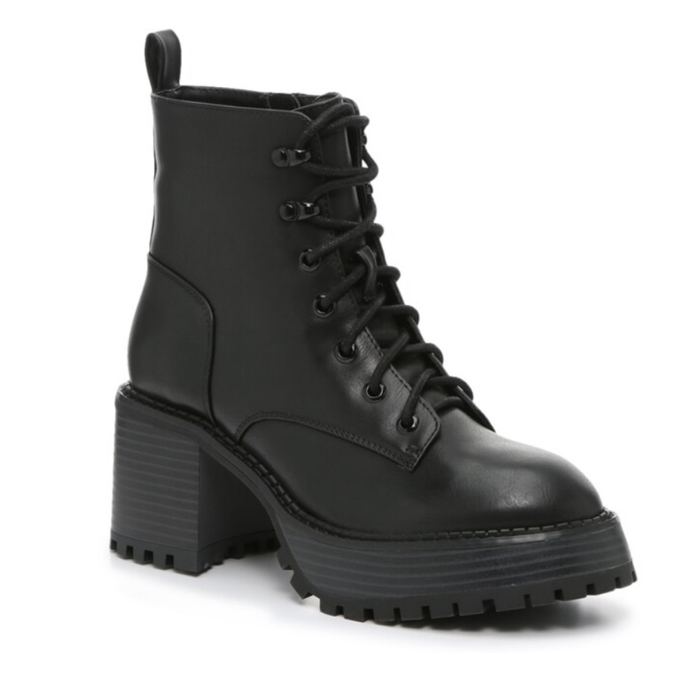 MIA Black Lace-Up Chunky Heel Boots